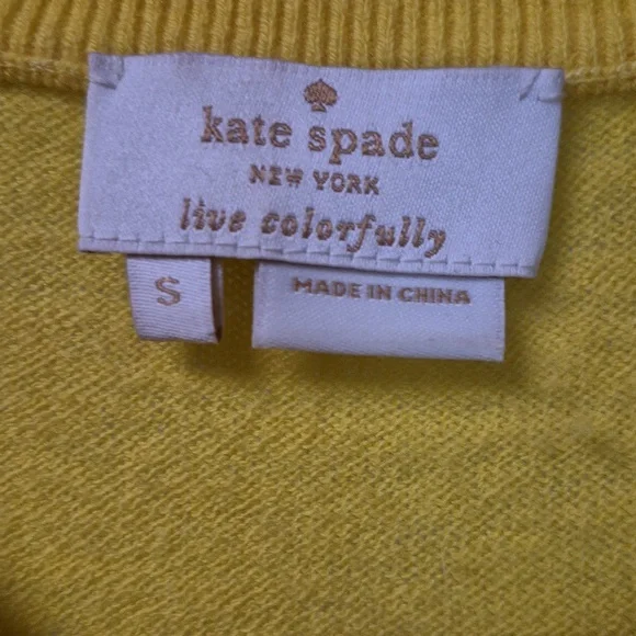 Kate Spade Golden Yellow Short Sleeve Sweater Jeweled "Collar" Sz. Small - Picture 3 of 8